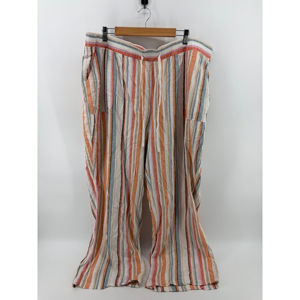 Cato Linen Blend Pants, Striped Pull On Lounge, Women's Size 26/28W, Pre-Owned